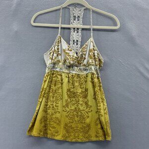 Y2K Vintage Self Esteem Yellow Ombré Halter Tank Crochet‎ Detail Boho SZ Medium